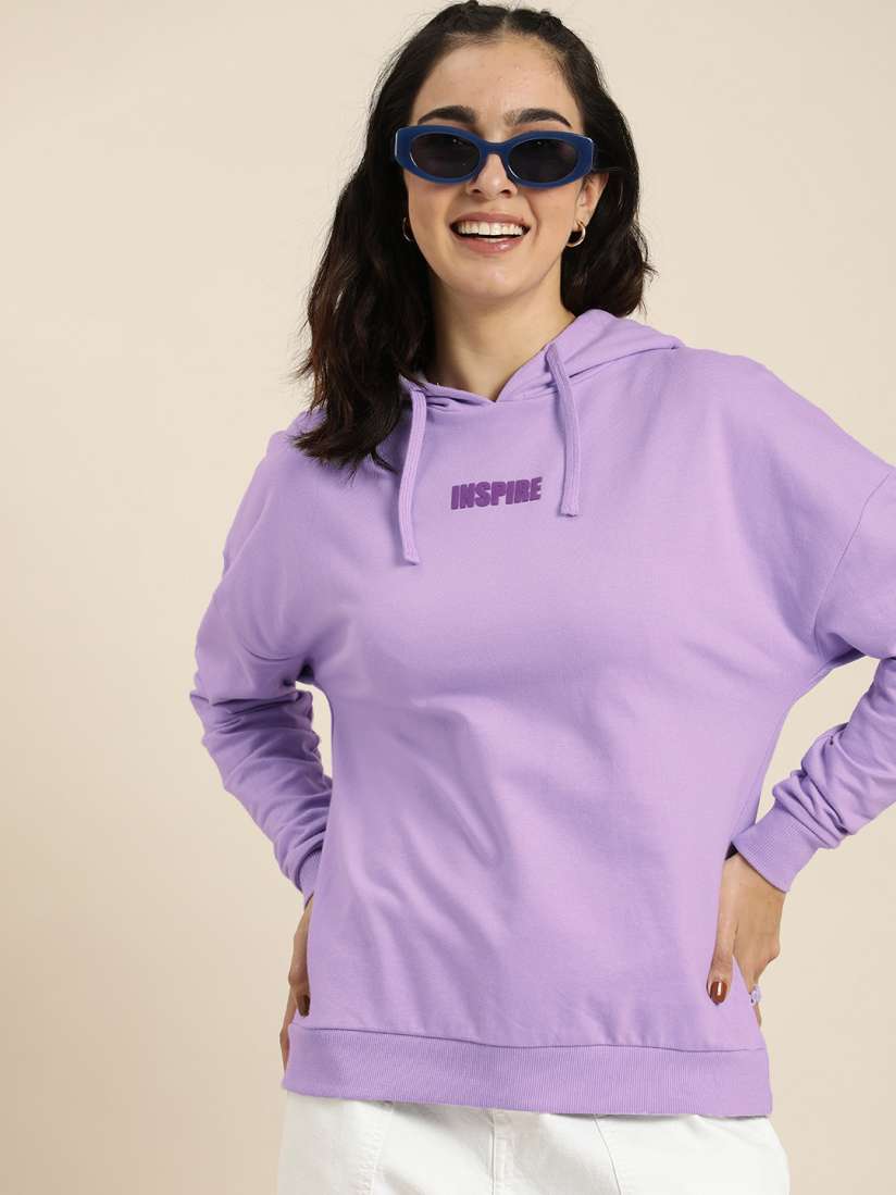 Buy HERE NOW Pure Cotton Typography Printed Hooded Sweatshirt Sweatshirts for Women 23072390 Myntra