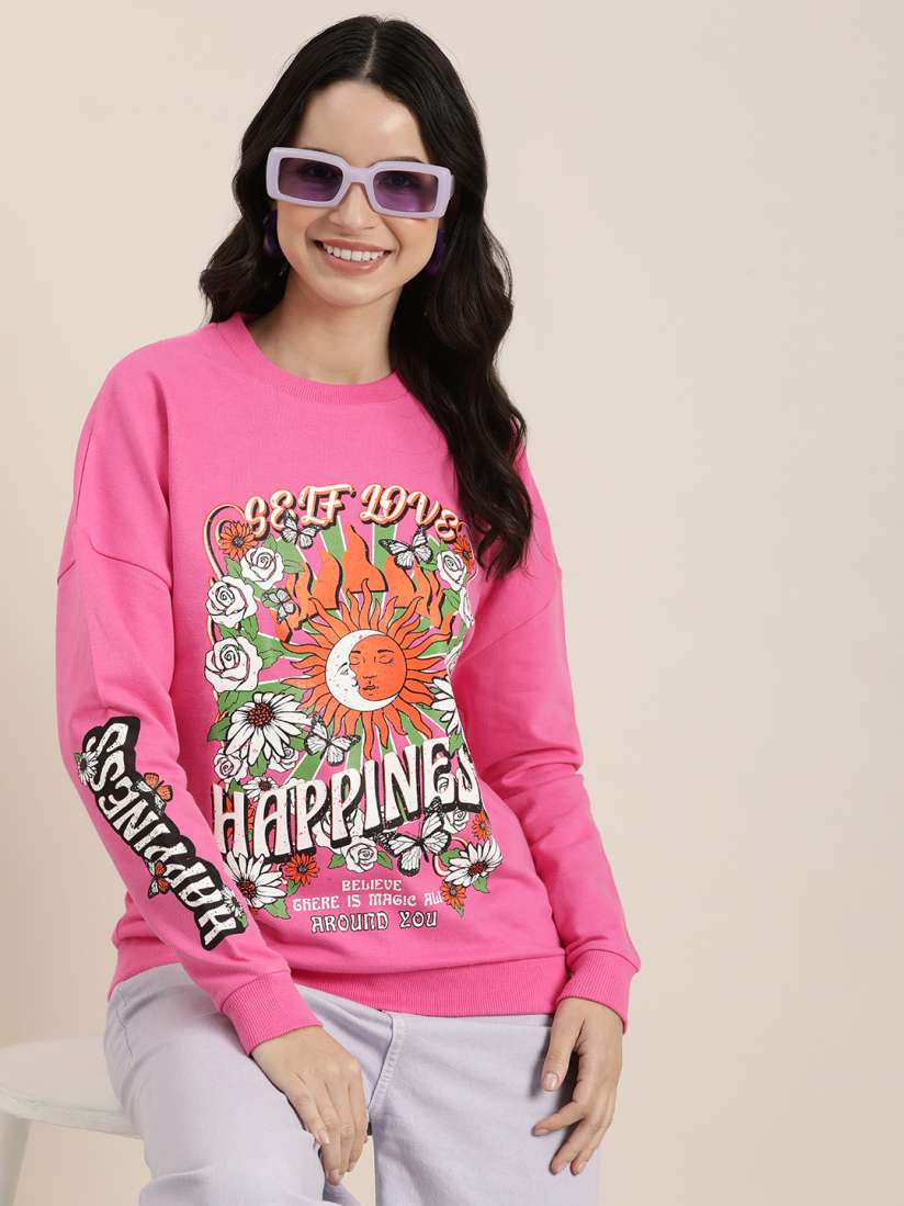 Buy HERE NOW Graphic Printed Pure Cotton Sweatshirt Sweatshirts for Women 23072600 Myntra