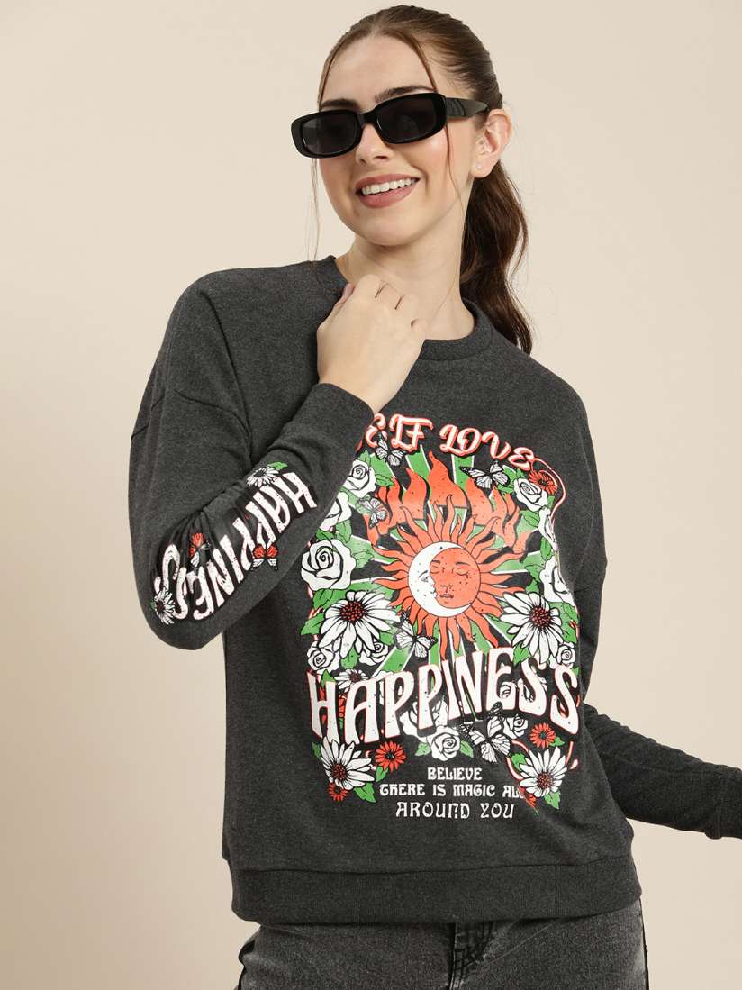 Buy HERE NOW Graphic Printed Sweatshirt Sweatshirts for Women 23072602 Myntra