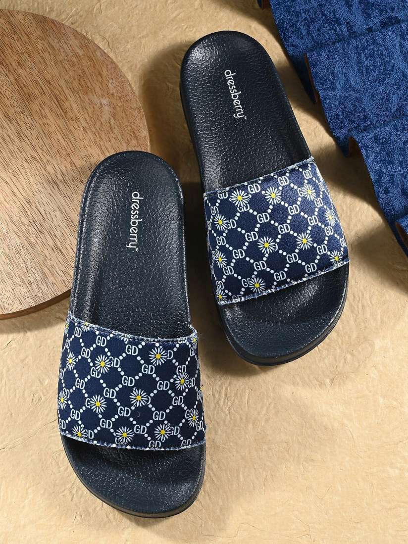 Buy DressBerry Women Navy Blue And White Printed Sliders Flip Flops for Women 23076792 Myntra