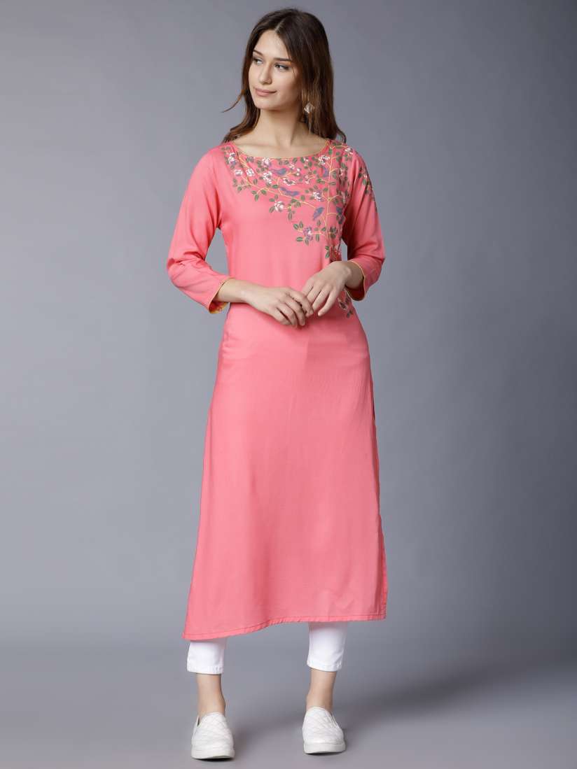 Buy Vishudh Women Coral Solid Straight Kurta Kurtas for Women 2307694 Myntra
