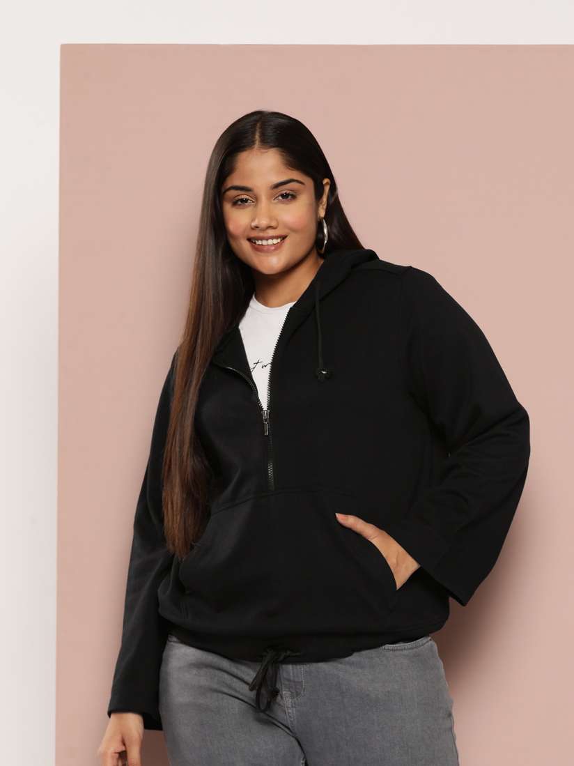 Buy Sztori Plus Size Half Zipper Hooded Sweatshirt Sweatshirts for Women 23079828 Myntra