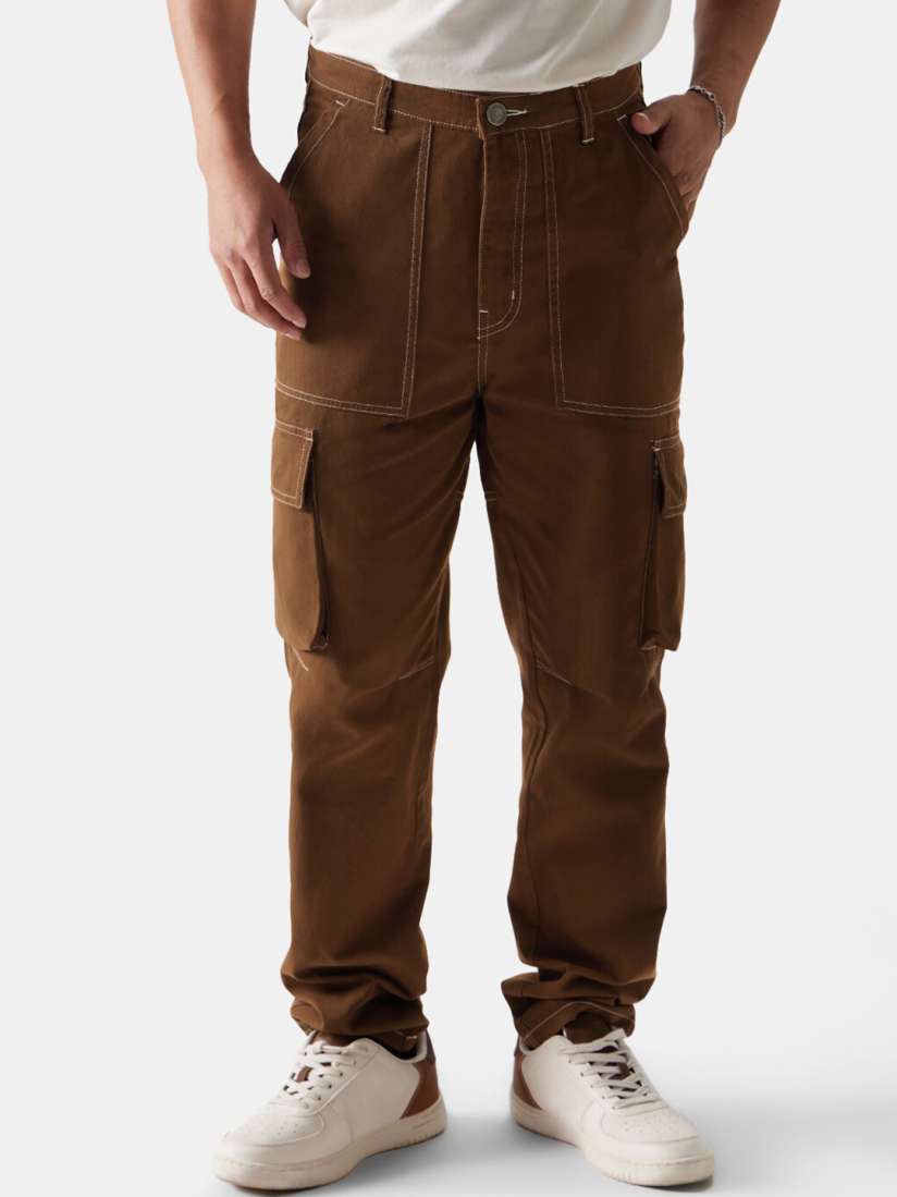 Buy The Souled Store Men Brown Mid Rise Pure Cotton Cargo Trousers Trousers for Men 23083084 Myntra