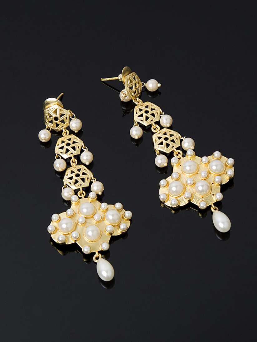 Buy Studio Voylla Jharokha Gold Toned Off White Geometric Drop Earrings Earrings for Women 2308529 Myntra