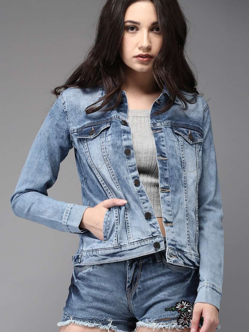 Buy Moda Rapido Women Blue Solid Denim Jacket Jackets for Women 2310757 Myntra
