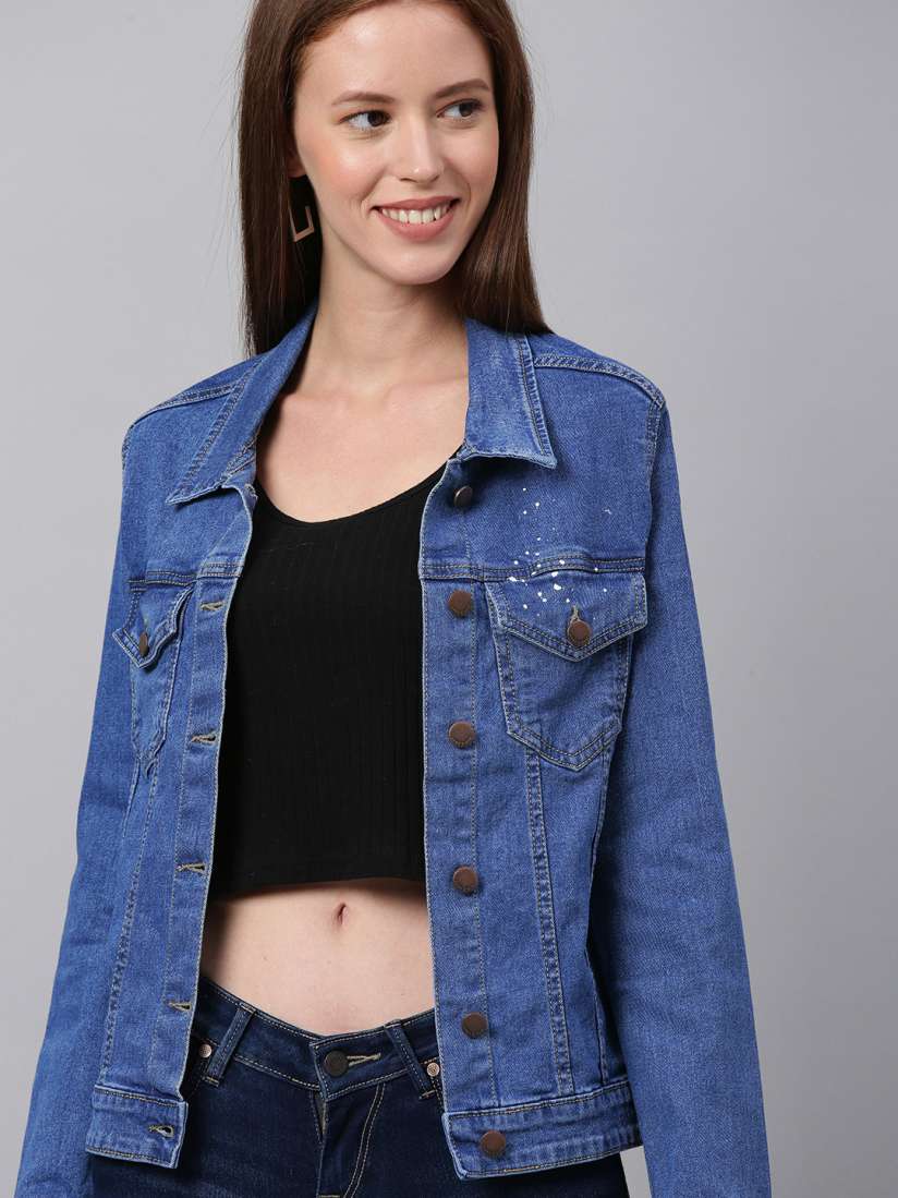 Buy HERE NOW Women Blue Solid Denim Jacket Jackets for Women 2310782 Myntra