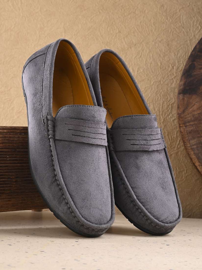 Mens grey penny loafers clearance