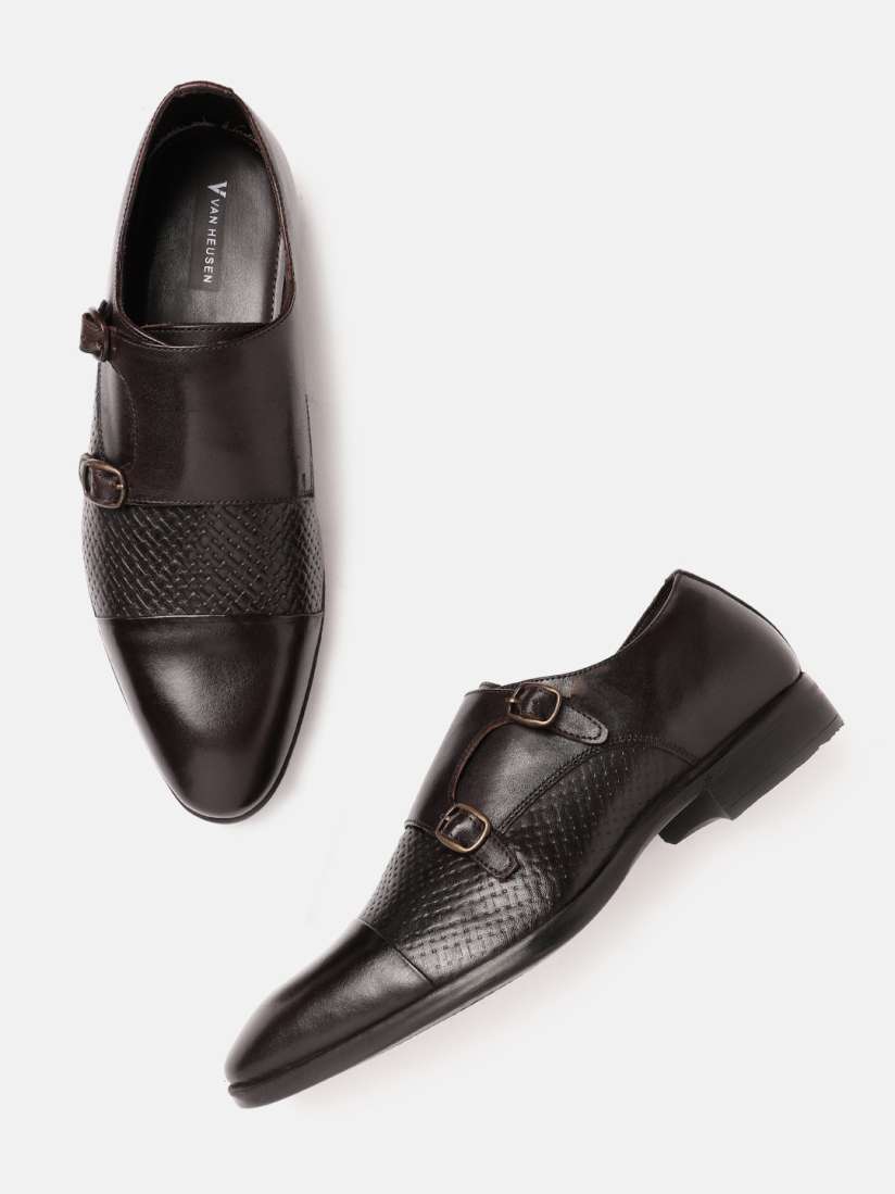 Buy Van Heusen Men Textured Leather Formal Monk Shoes Formal Shoes for Men 23129066 Myntra