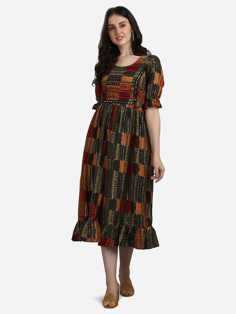 Buy Fashion2wear Floral Print Fit and Flare Midi Dress Dresses for Women 23135002 Myntra