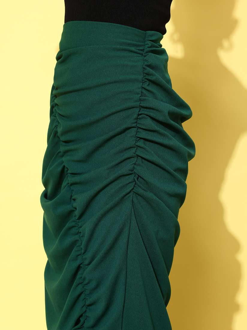 Ruched green skirt on sale