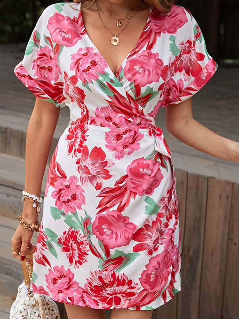 Pink floral wrap dress new arrivals