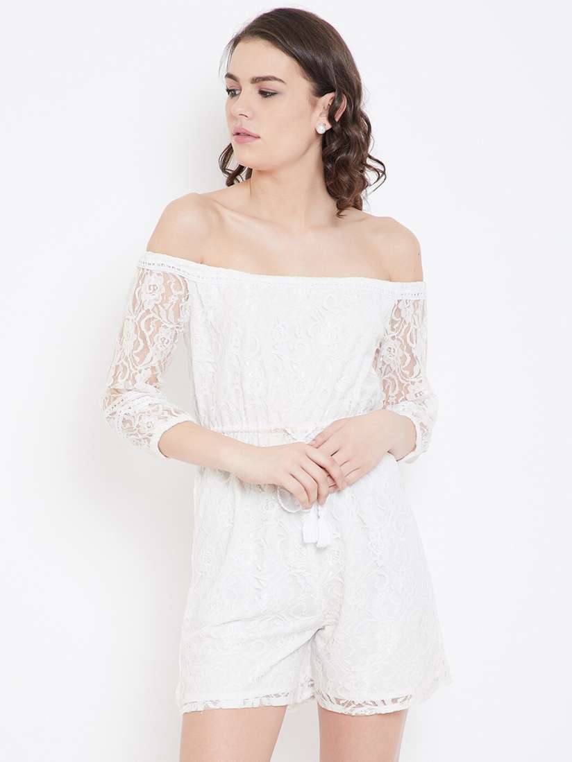 White lace off the shoulder jumpsuit cheap