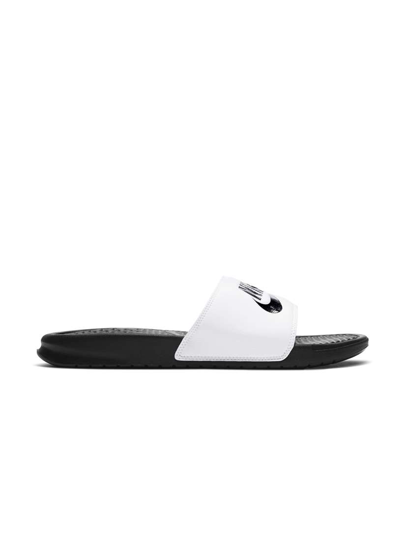 Nike black and white flip flops sales
