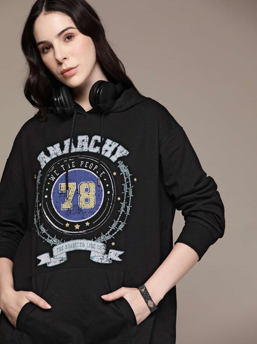 Buy The Roadster Lifestyle Co. Printed Pure Cotton Longline Hooded Sweatshirt Sweatshirts for Women 23157958 Myntra