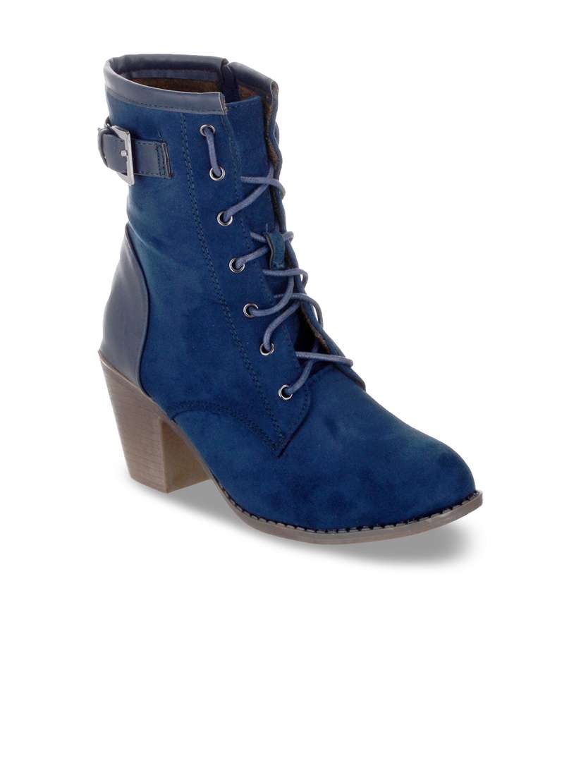 Lace Up Blue Suede Ankle Boots Womens SHUZ TOUCH Women Blue Solid
