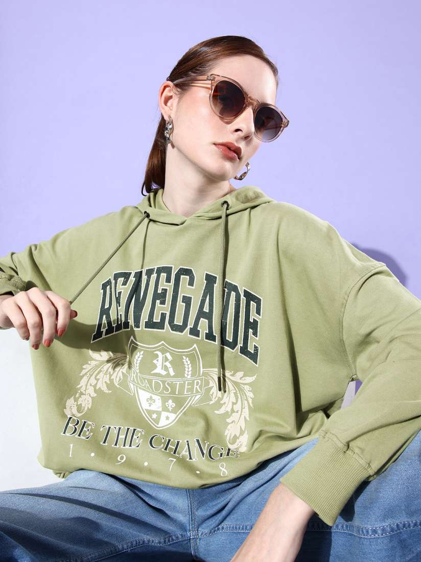 Buy The Roadster Life Co. Graphic Printed Pure Cotton Hooded Sweatshirt Sweatshirts for Women 23158588 Myntra