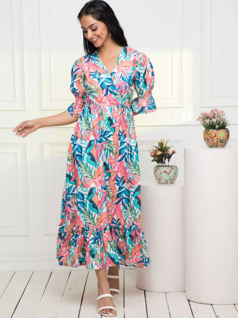 Buy Myshka Floral Printed Wrap Dress Dresses for Women 23179168 Myntra