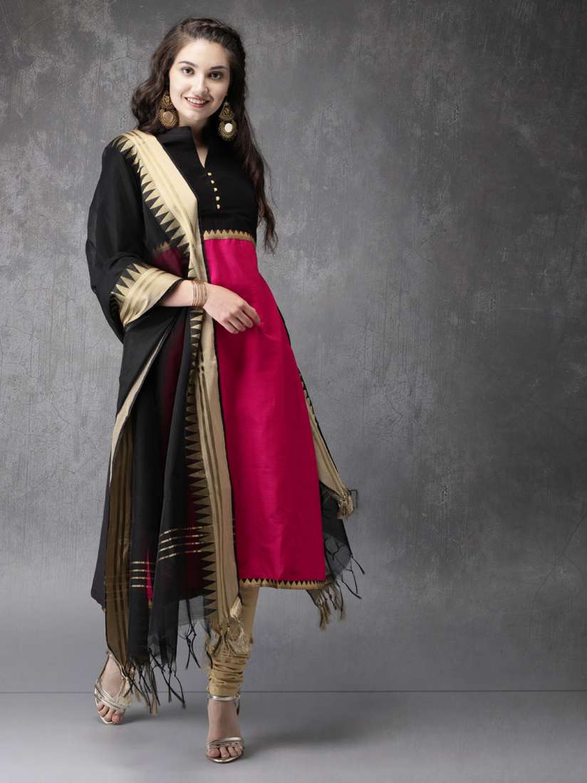 Buy Anouk Women Black Pink Colourblocked Kurta with Churidar Dupatta Kurta Sets for Women 2318318 Myntra