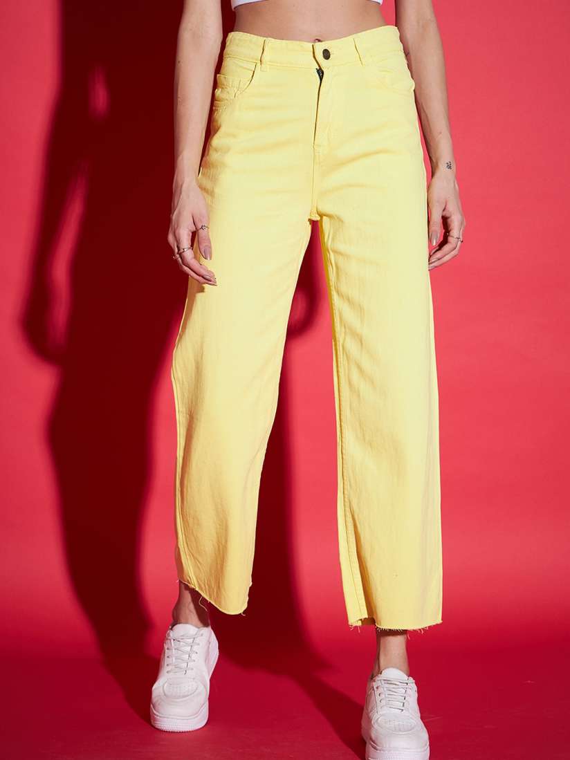 Buy SASSAFRAS Women Yellow Comfort High Rise Pure Cotton Coloured Jeans Jeans for Women 23184608 Myntra