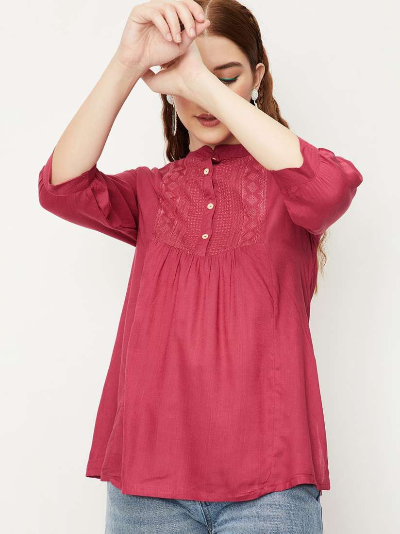 Buy max Ethnic Motif Embroidered Pure Cotton A line Kurti Kurtis for Women 23187714 Myntra