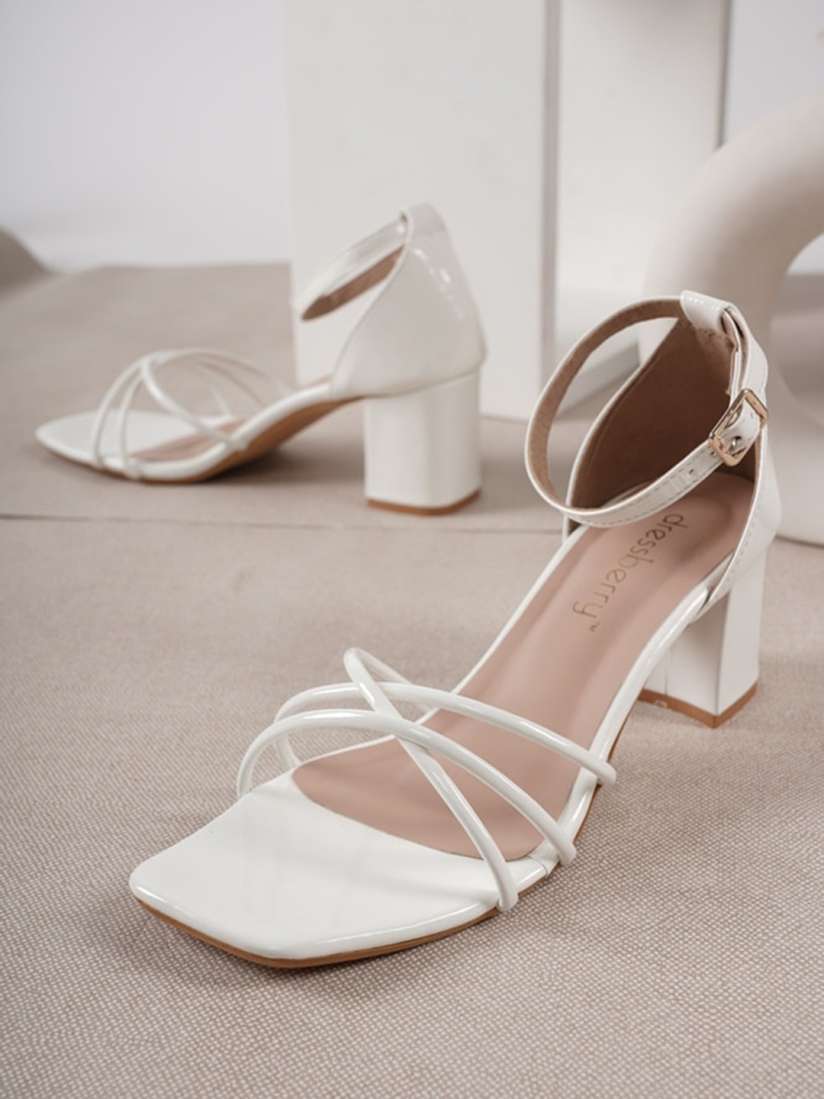 White strappy block heels store