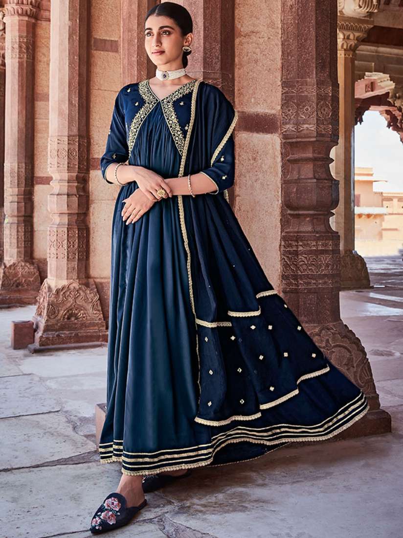 Buy Jaipur Kurti Ethnic Motifs Embroidered Gathered Or Pleated Maxi Ethnic Dress With Dupatta Ethnic Dresses for Women 23194310 Myntra