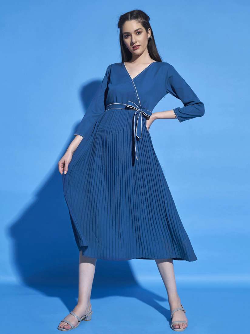 Buy DressBerry Teal Crepe Pleated Wrap Dress Dresses for Women 23198078 Myntra