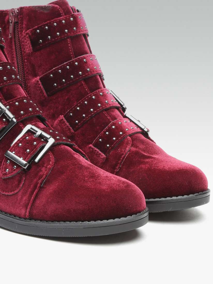 Maroon flat boots hot sale