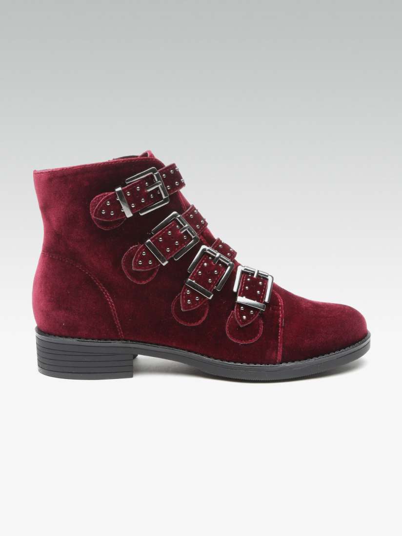Buy DOROTHY PERKINS Women Maroon Studded High Top Flat Boots Boots for Women 2320019 Myntra