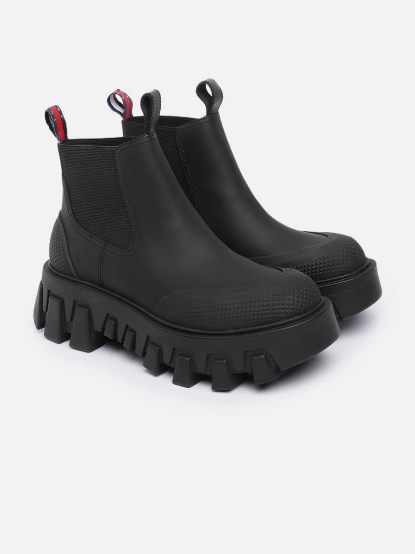 Buy Tommy Hilfiger Women Textured Mid Top Platform Rainboot Style Chunky Boots Boots for Women 23204742 Myntra