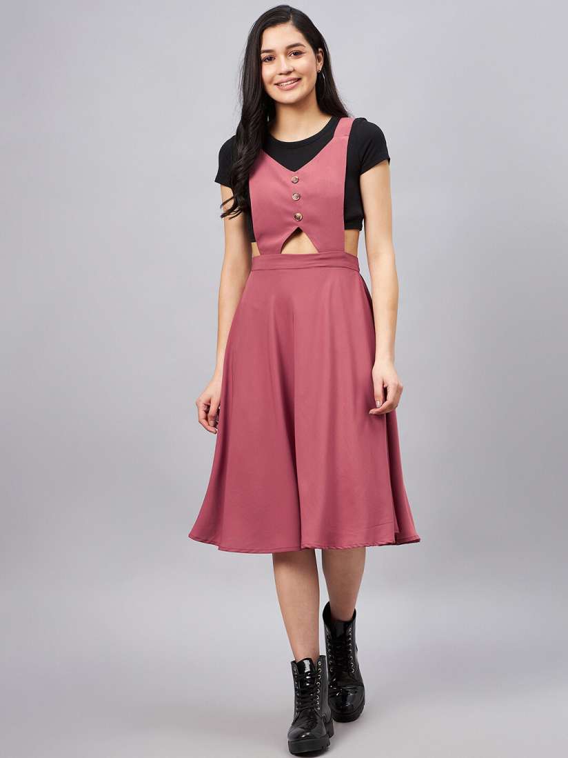 Buy WineRed Fit Flare Midi Pinafore Dress Dresses for Women 23211822 Myntra