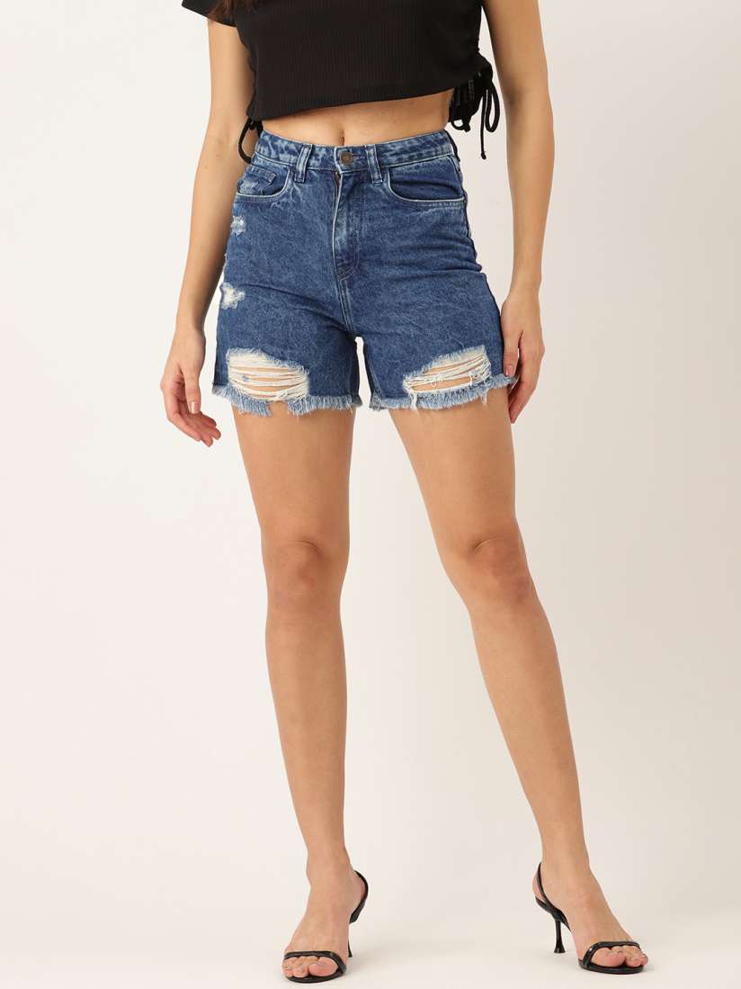 Buy FOREVER 21 Women Highly Distressed Washed Denim Shorts Shorts for Women 23217634 Myntra
