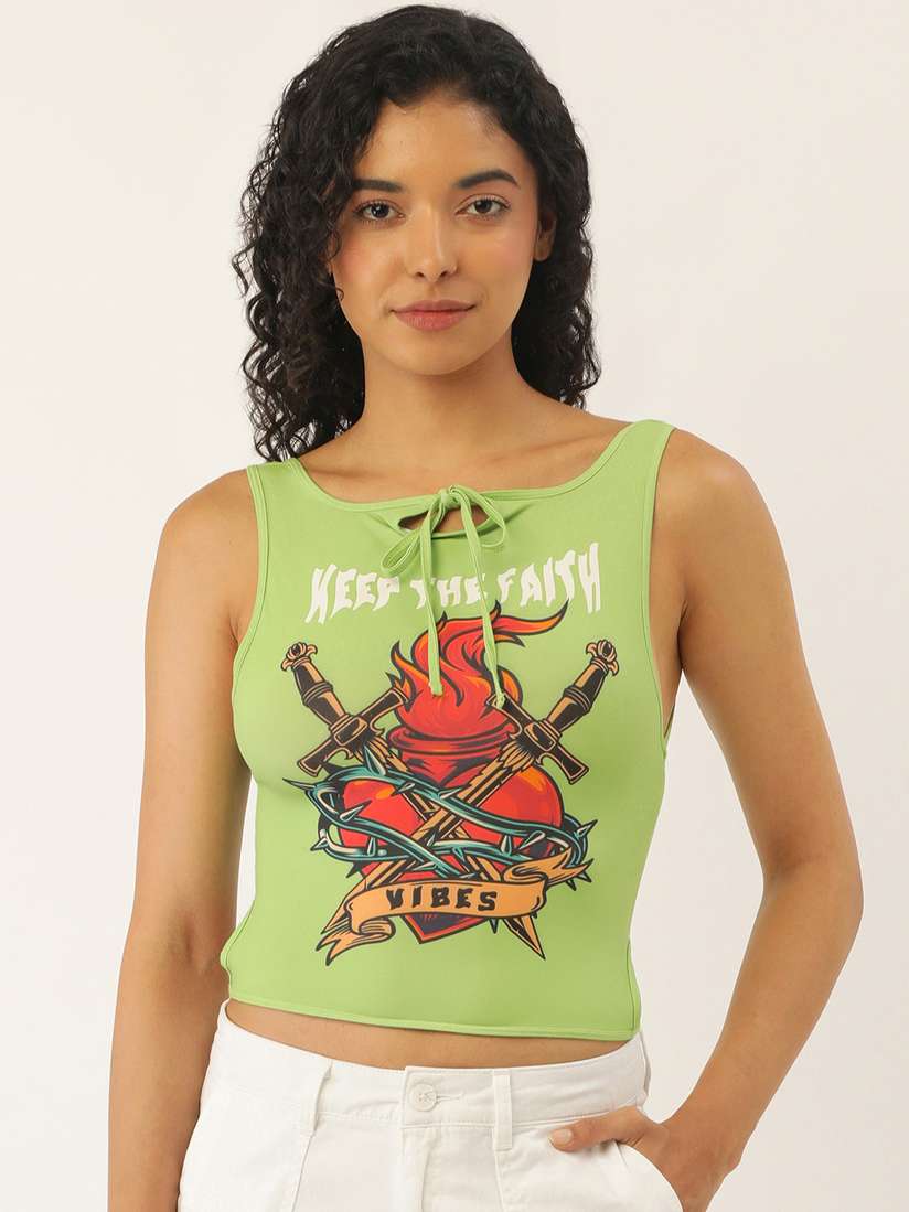 Buy FOREVER 21 Typography Print Tie-Up Neck Knitted Waist Tie-Ups