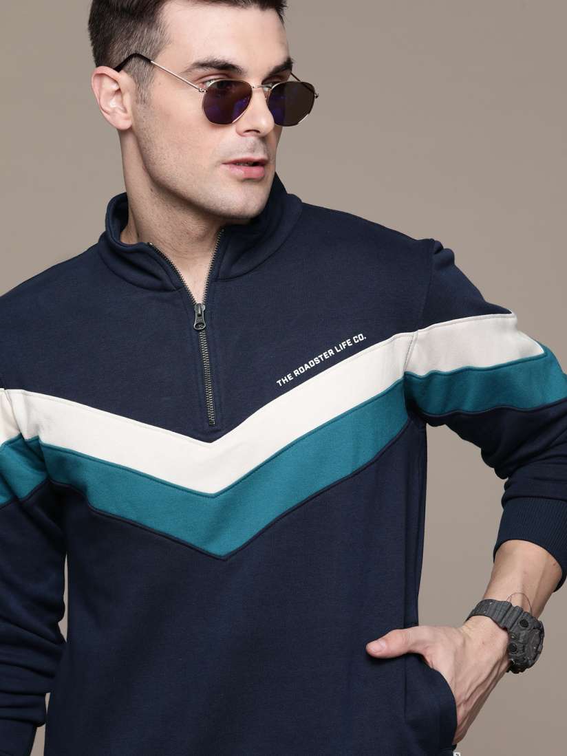 Buy The Roadster Lifestyle Co. Half Zipper Striped Sweatshirt Sweatshirts for Men 23221322 Myntra