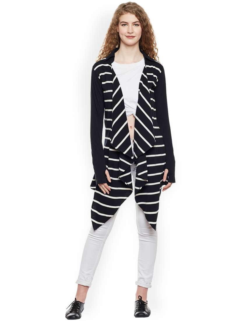 Buy Hypernation Women Black White Striped Open Front Shrug Shrug for Women 2322437 Myntra