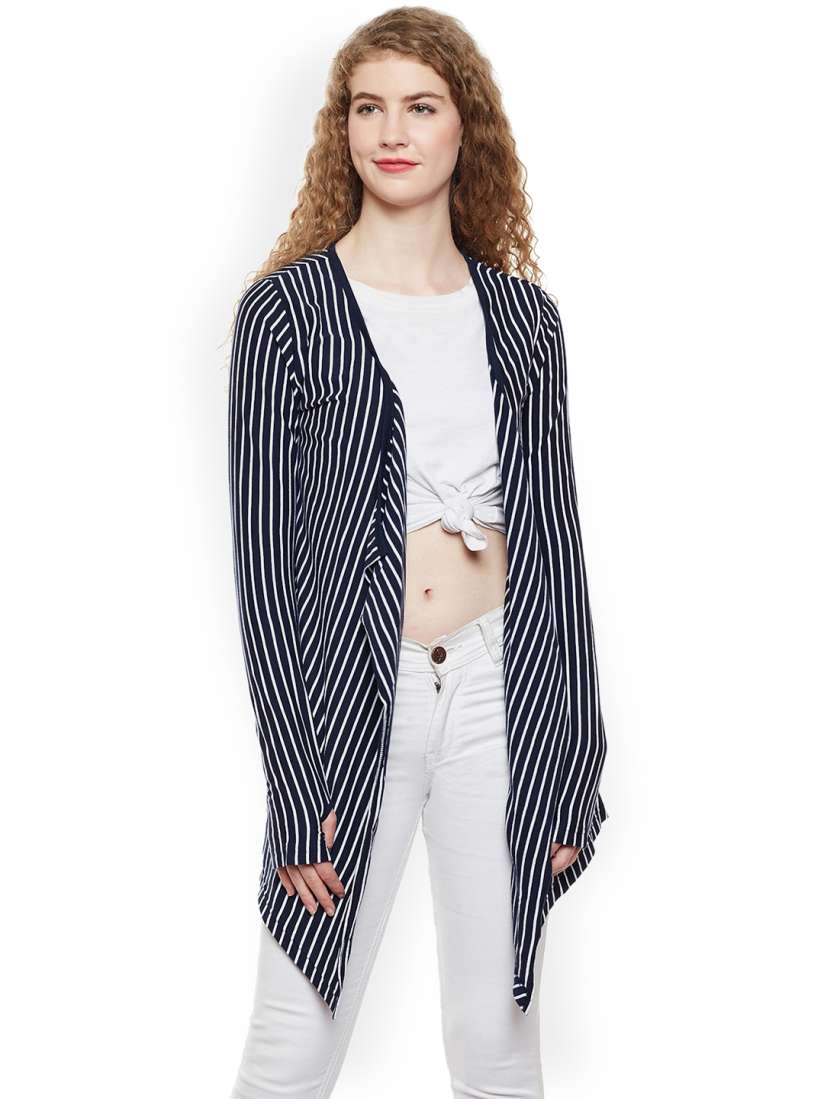 Buy Hypernation Women Blue White Striped Open Front Shrug Shrug for Women 2322443 Myntra