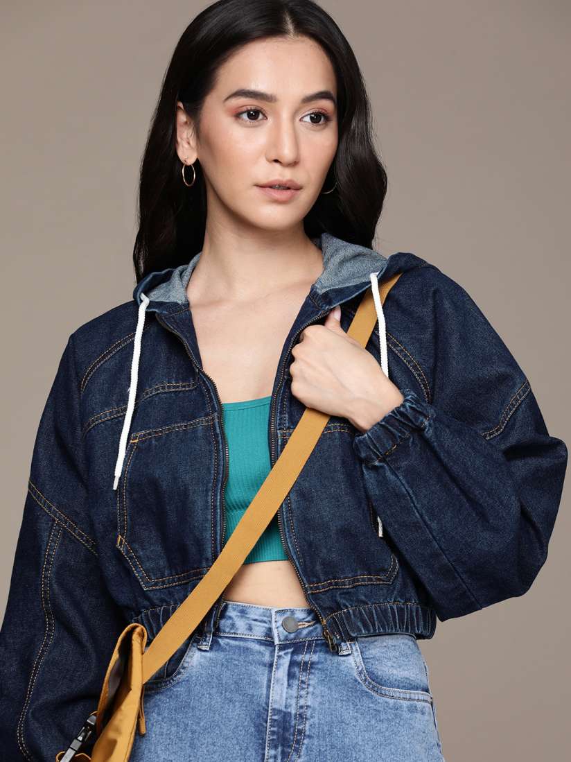 Buy The Roadster Lifestyle Co. Women Pure Cotton Crop Denim Jacket Jackets for Women 23229018 Myntra