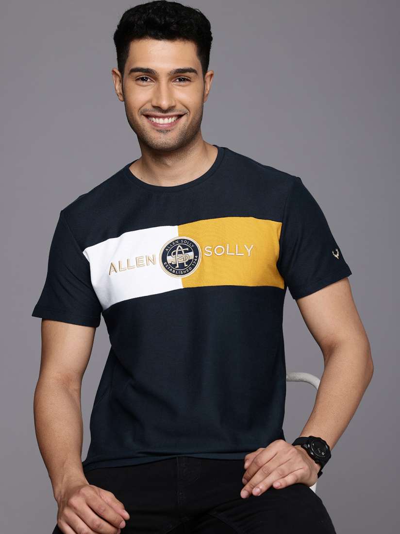 Buy Allen Solly Pure Cotton Brand Logo Embroidered Slim Fit T shirt Tshirts for Men 23232584 Myntra