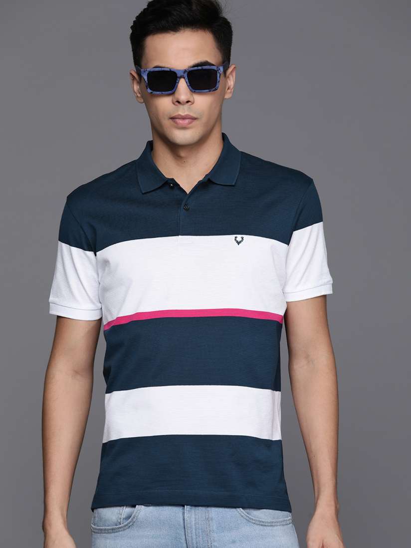Buy Allen Solly Striped Polo Collar Pure Cotton T shirt Tshirts for Men 23232668 Myntra