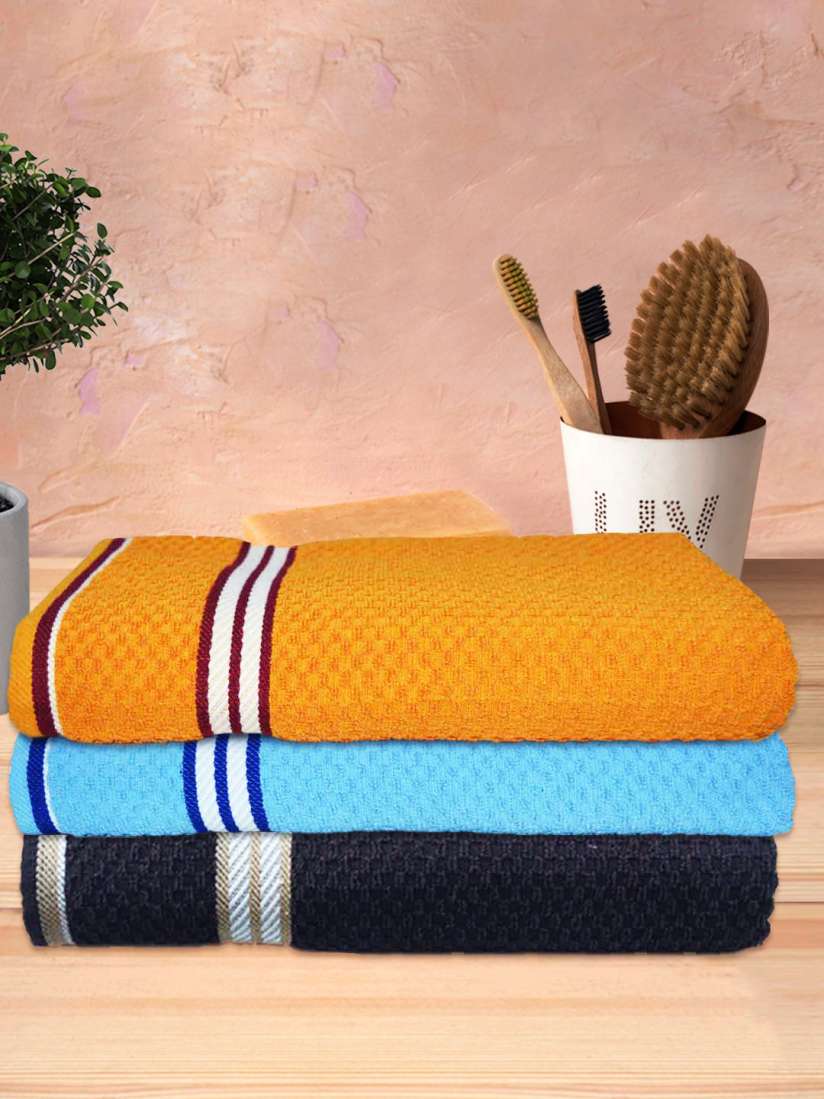 Buy Athom Trendz Yellow Blue 3 Pieces Textured 300GSM Bath Towels Bath Towels for Unisex 23240636 Myntra