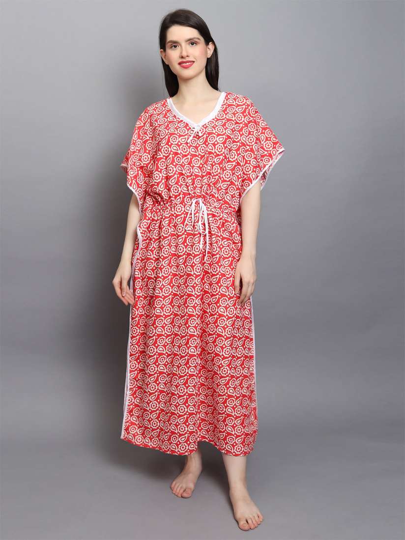 Buy Noty Floral Printed V Neck Pure Cotton Kaftan Nightdress Nightdress for Women 23241842 Myntra