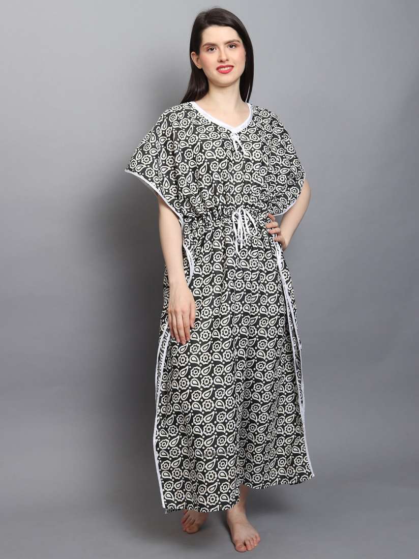Buy Noty Floral Printed V Neck Pure Cotton Kaftan Nightdress Nightdress for Women 23241856 Myntra