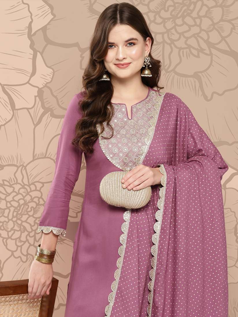 Buy Khushal K Women Floral Embroidered Regular Sequinned Kurta with Palazzos With Dupatta Kurta Sets for Women 23246640 Myntra