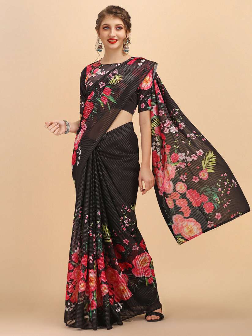 Buy Sangria Black Floral Sequinned Satin Saree Sarees for Women 23252842 Myntra