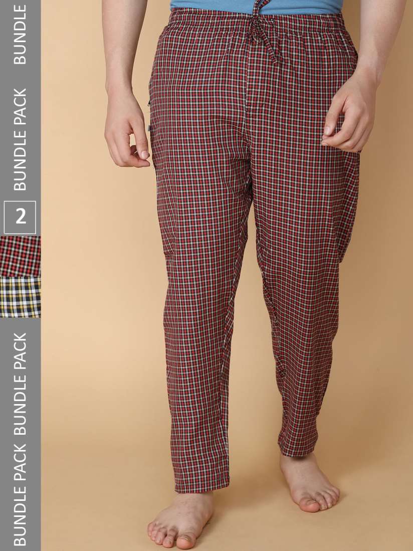 Buy LUX VENUS Men Pack Of 2 Assorted Mid Rise Relaxed Checks Pure Cotton Lounge Pants Lounge Pants for Men 23253982 Myntra