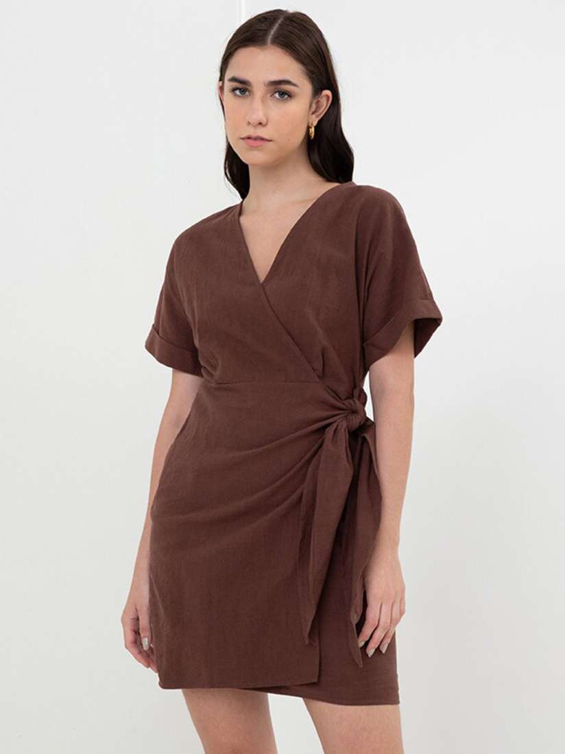Buy Zalora Studios V Neck Linen Wrap Dress Dresses for Women 23261836 Myntra