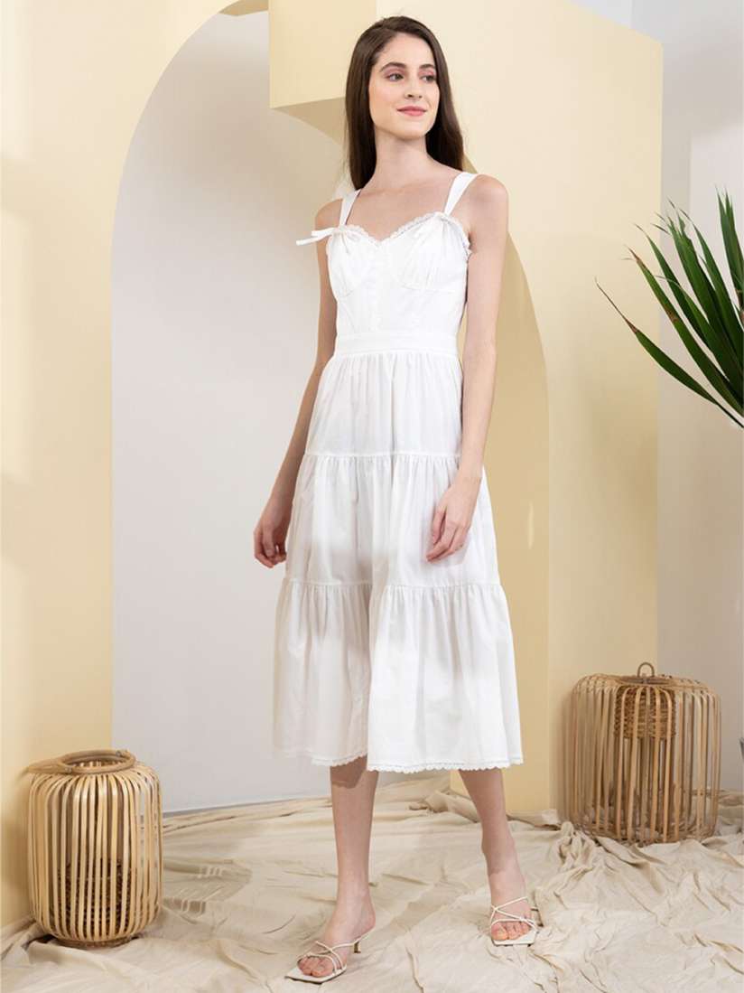 Buy Zalora Studios Self Design Pure Cotton Fit Flare Midi Dress Dresses for Women 23261902 Myntra