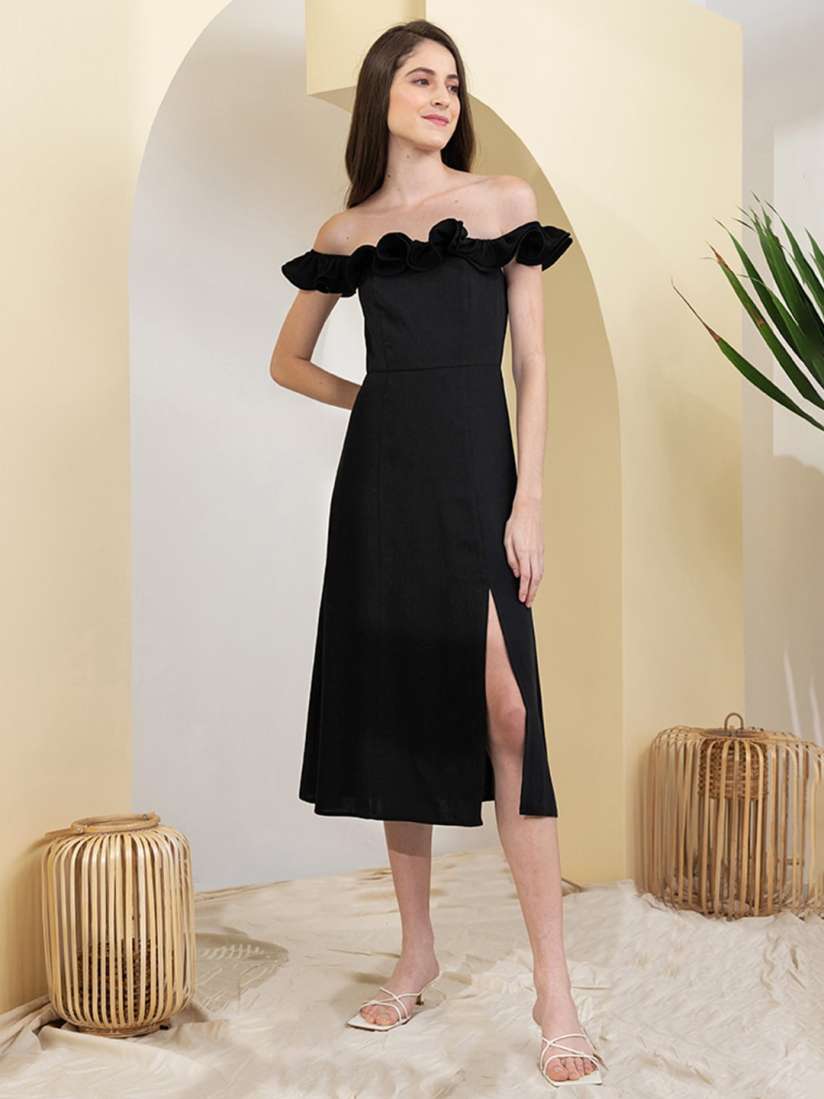 Buy Zalora Studios Off Shoulder Fit Flare Midi Dress Dresses for Women 23261994 Myntra