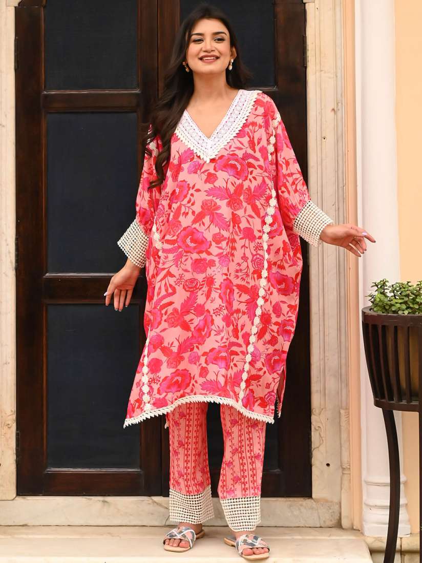 Buy Bunaai Floral Printed Regular Kurti With Trousers Kurta Sets for Women 23268228 Myntra