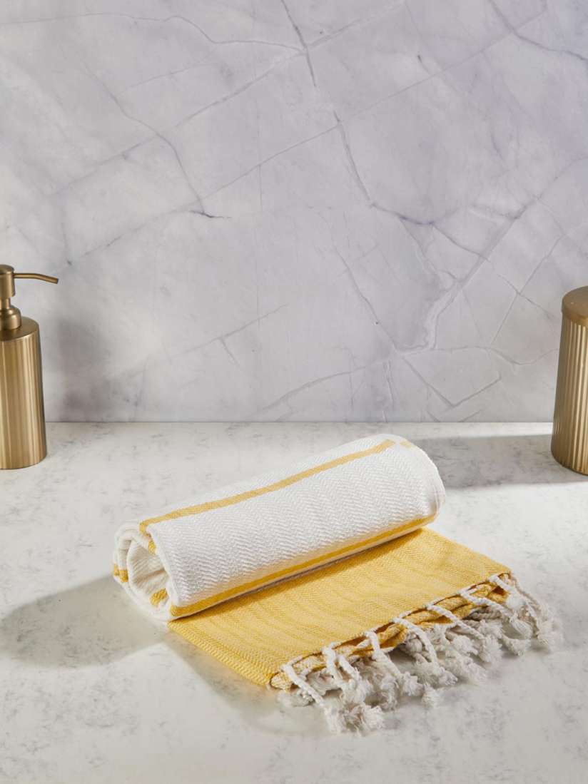 Buy Fabindia Yellow White Striped 233 GSM Kani Cotton Bath Towel Bath Towels for Unisex 23269046 Myntra